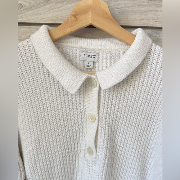 J.Crew Collared Cotton Knit Sweater Cream Women’s Size L Preppy Classic - Picture 2 of 8